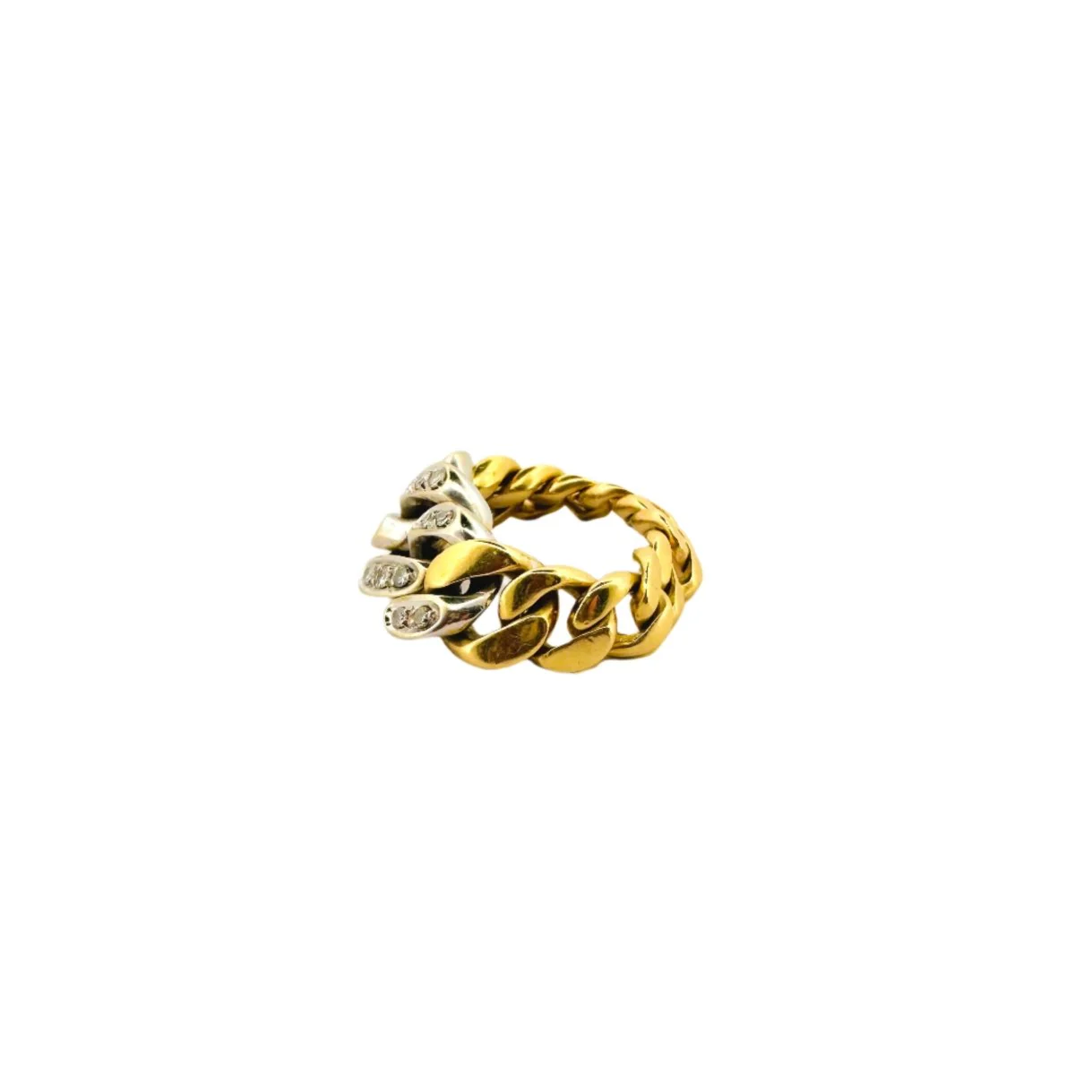 Bague Jonc Gourmette en ors de couleurs et diamants - Image 2