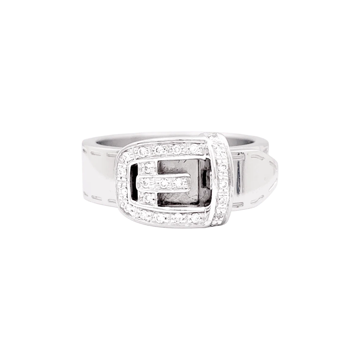 Bague GUCCI "Ceinture" en or blanc et diamants.