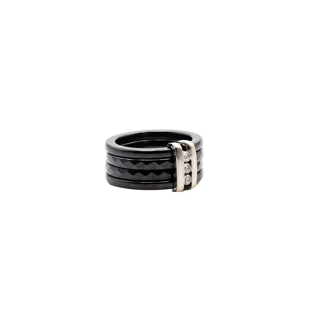 Bague Bandeau GUY LAROCHE en or blanc, céramique et diamants - Image 3