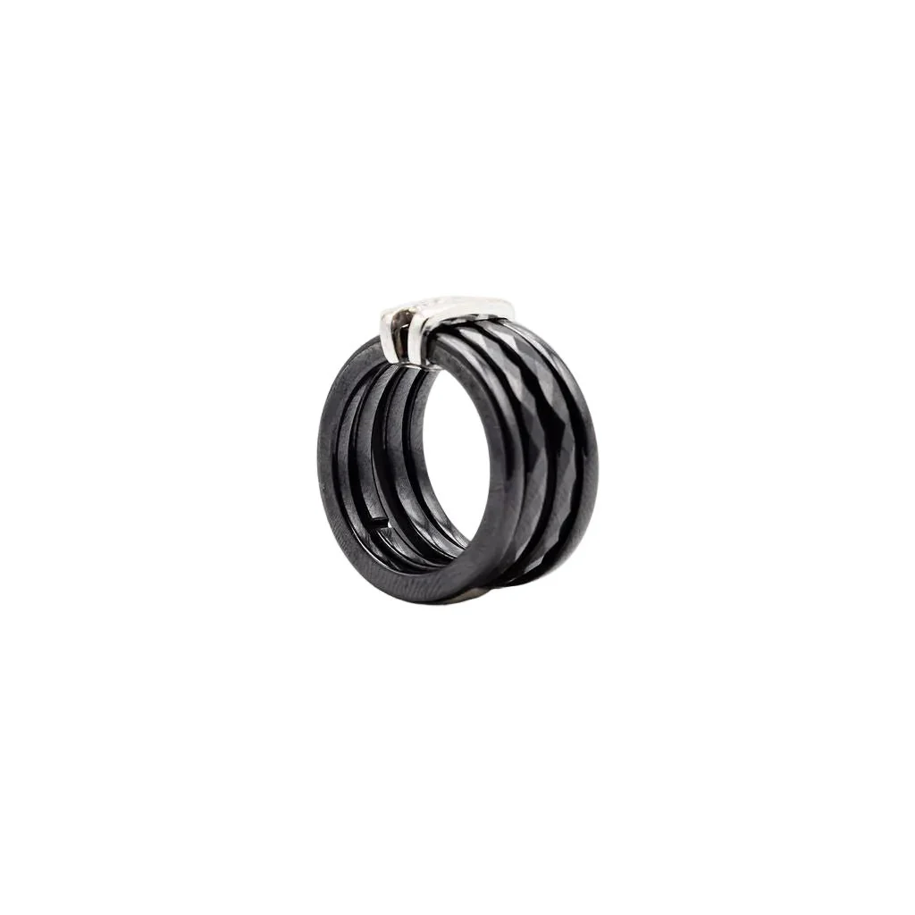 Bague Bandeau GUY LAROCHE en or blanc, céramique et diamants - Image 5