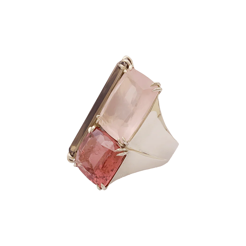 Bague Cocktail H.STERN en or blanc, quartz, tourmaline et diamants - Image 3
