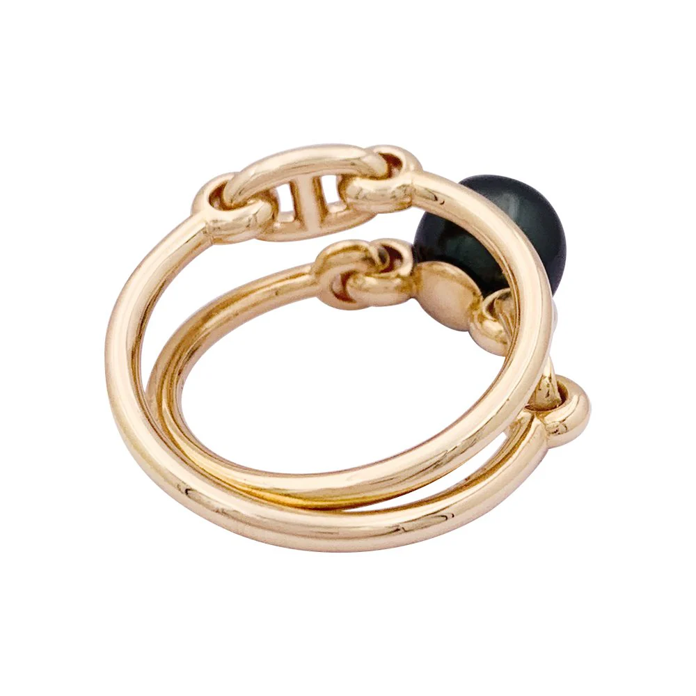 Bague HERMÈS "Albertine" en or rose, diamants et perle grise - Image 4