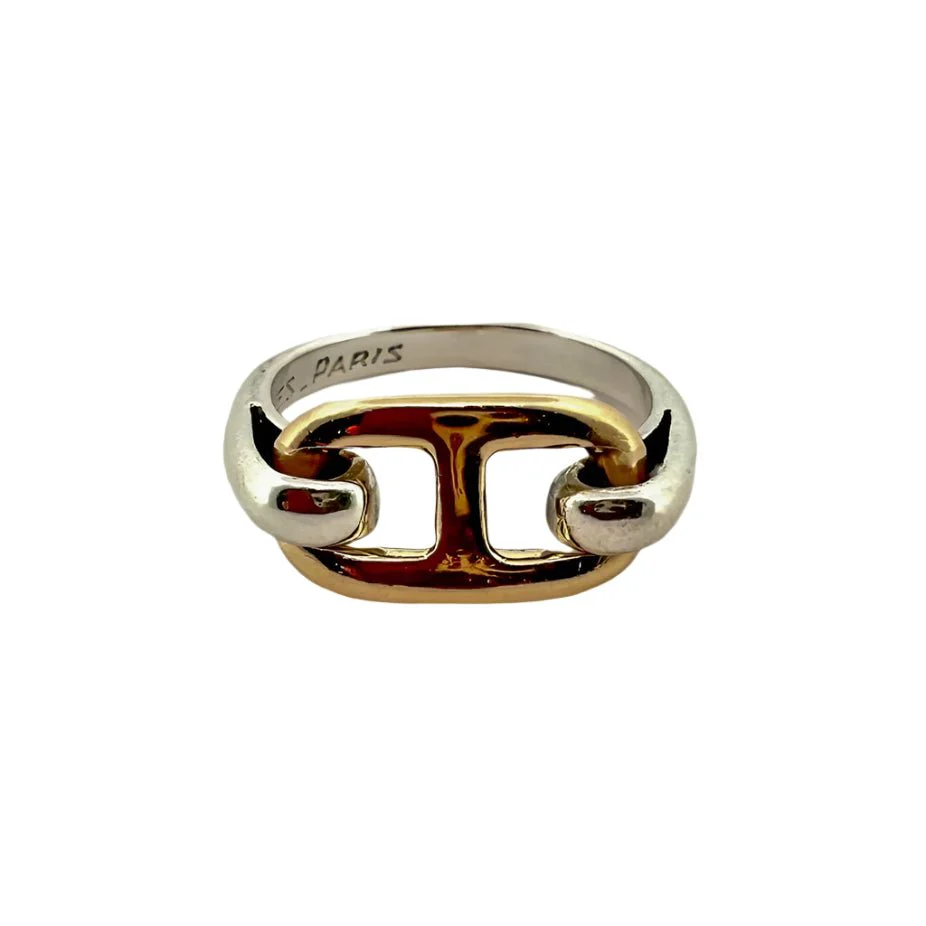 Bague HERMÈS "Chaîne d'ancre" en or jaune et argent