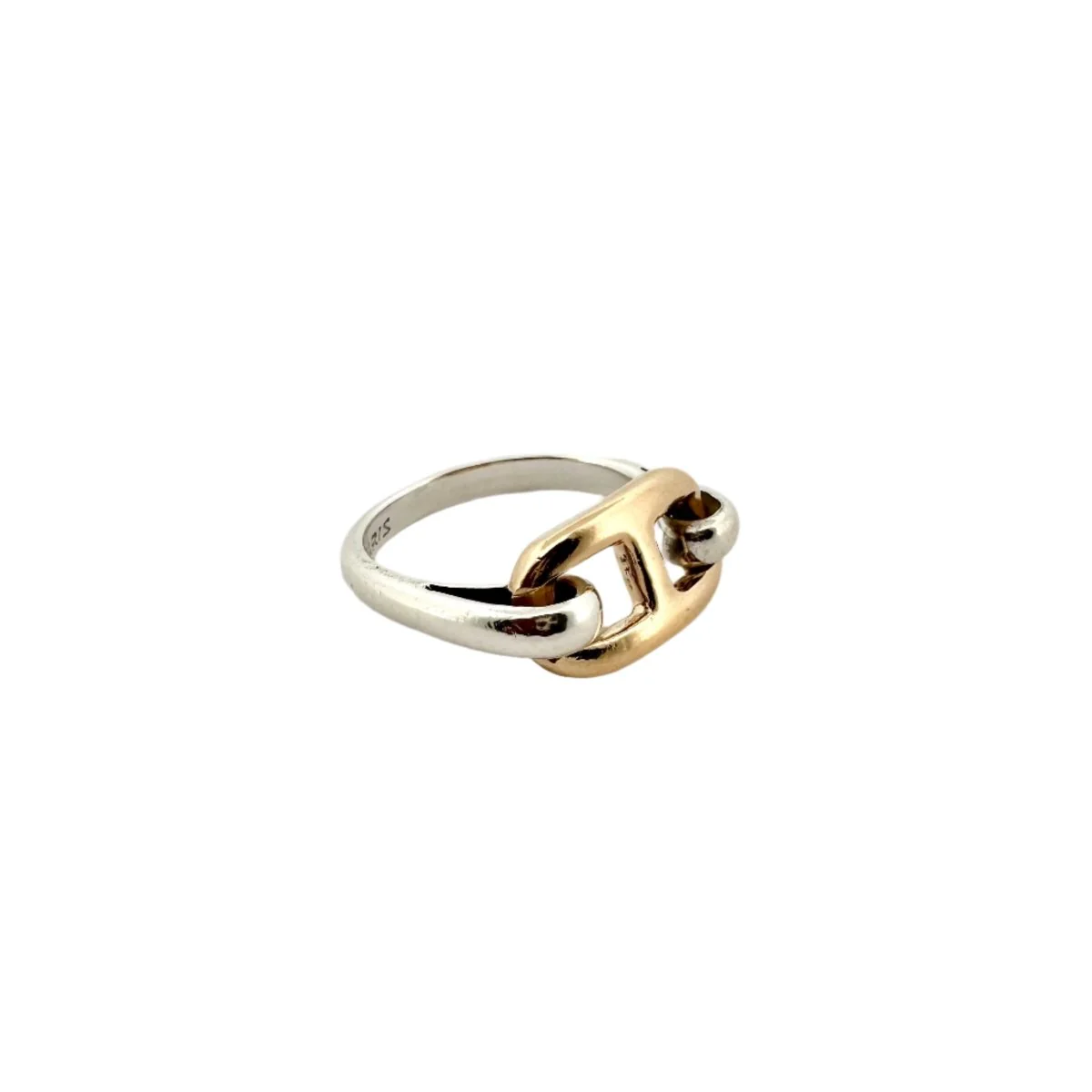 Bague HERMÈS "Chaîne d'ancre" en or jaune et argent - Image 3
