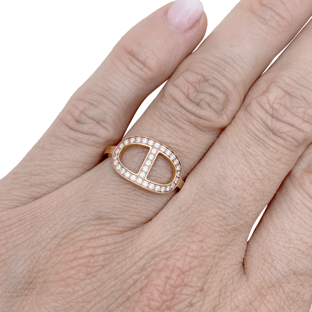 Bague HERMÈS "Chaîne d'ancre contour" en or rose et diamants - Image 2