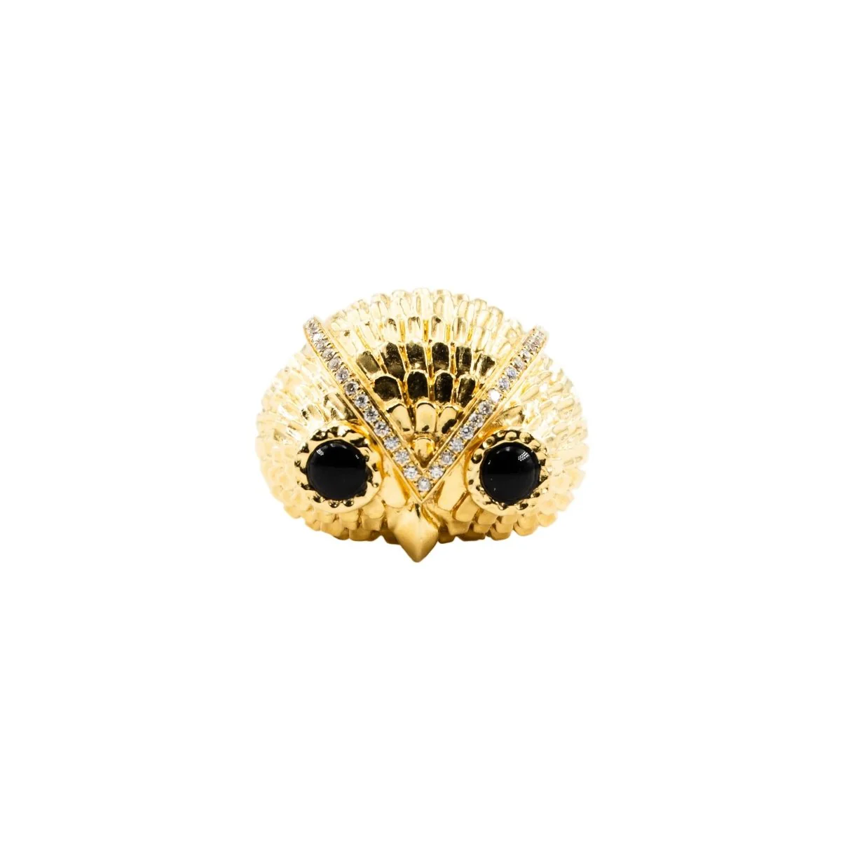 Bague Dôme YVONNE LÉON Hibou en or jaune, onyx et diamants