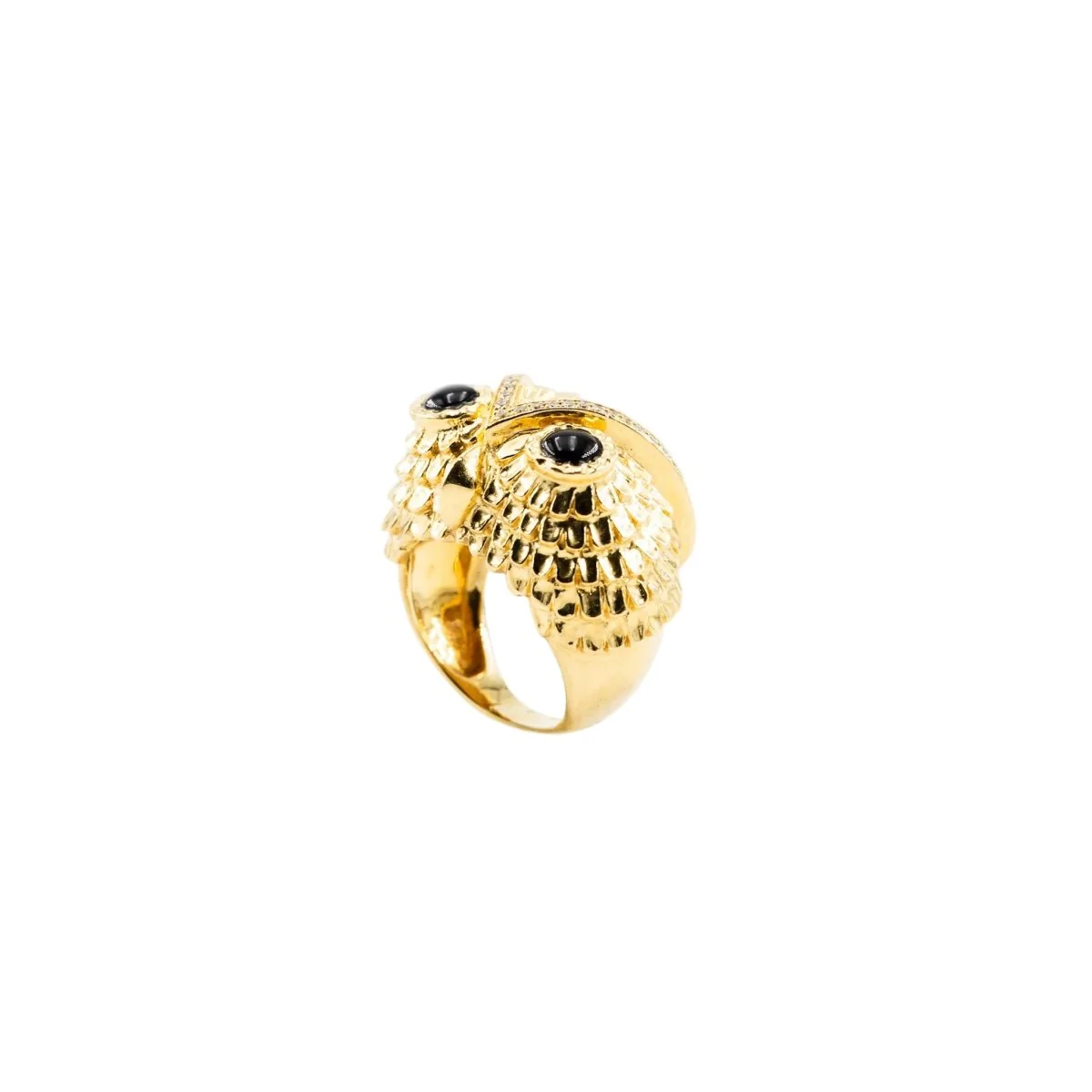 Bague Dôme YVONNE LÉON Hibou en or jaune, onyx et diamants - Image 5