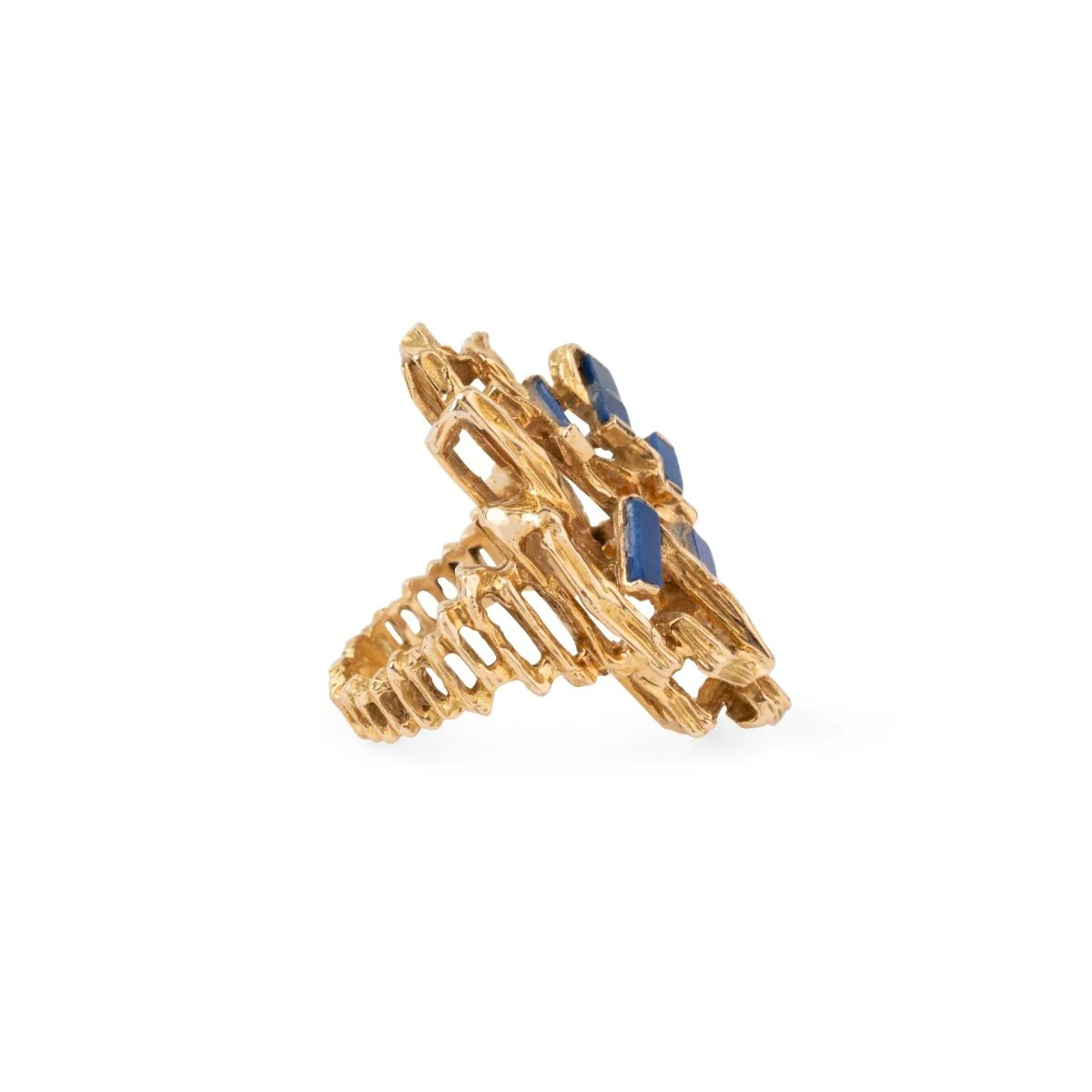 Bague moderniste en or texturé et ajouré,ornée de lapis lazuli - Image 3