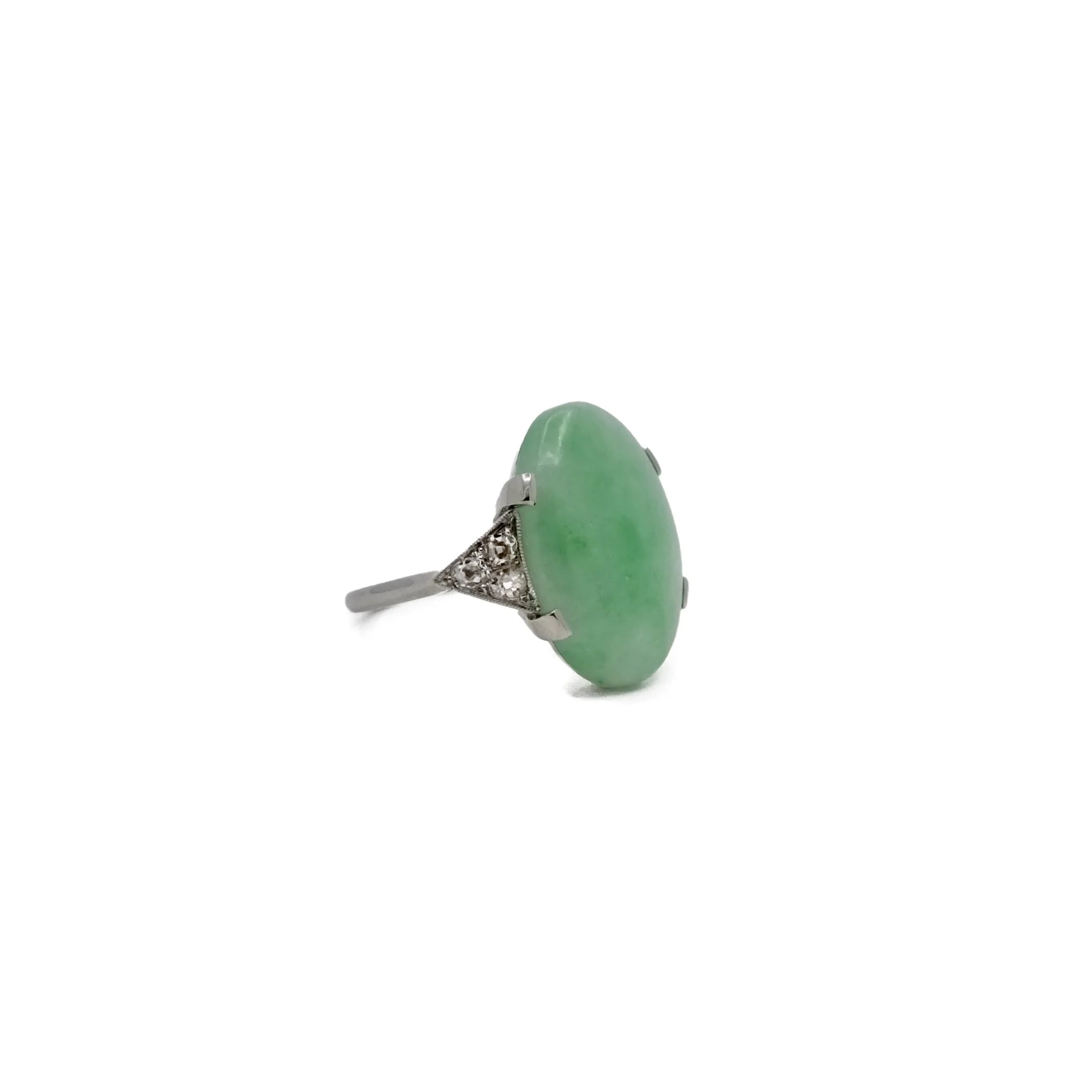 Bague jade ovale en platine et or gris - Image 3