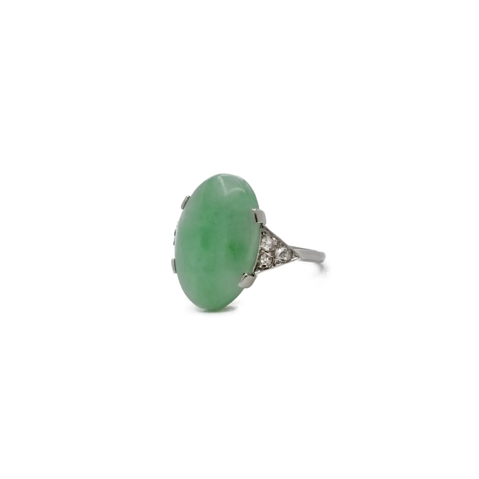 Bague jade ovale en platine et or gris - Image 4