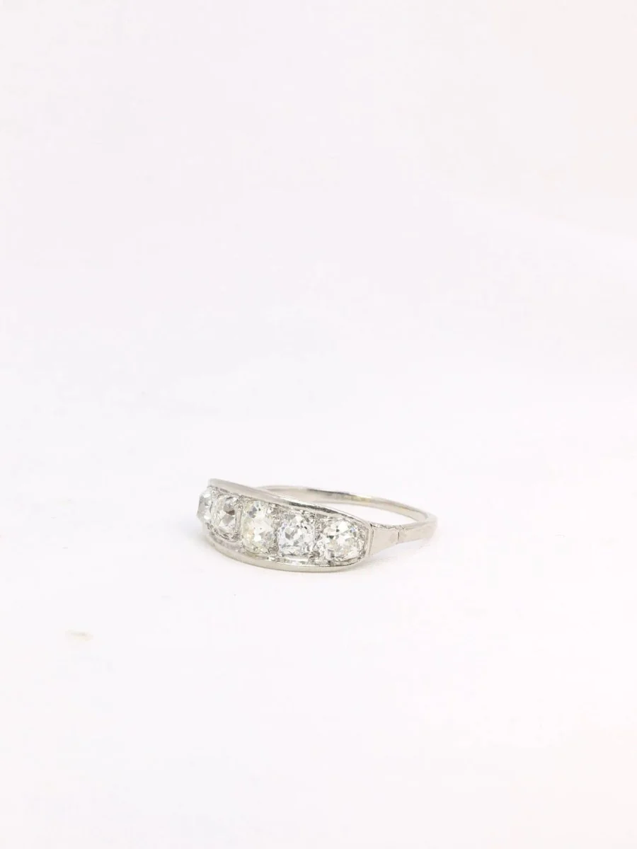 Bague jarretière Belle Epoque platine diamants taille ancienne - Image 3
