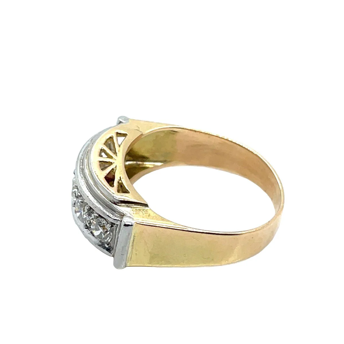 Bague Jarretière en or jaune, platine, et diamants - Image 2