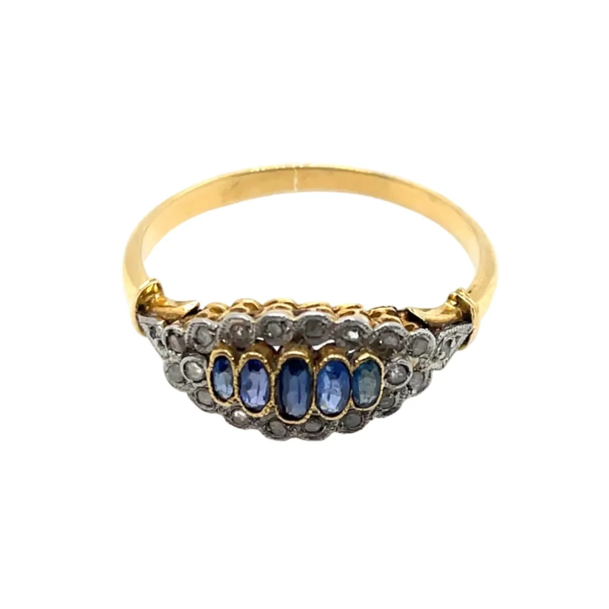 Bague Jarretière en or jaune, or blanc, saphirs et diamants - Image 5