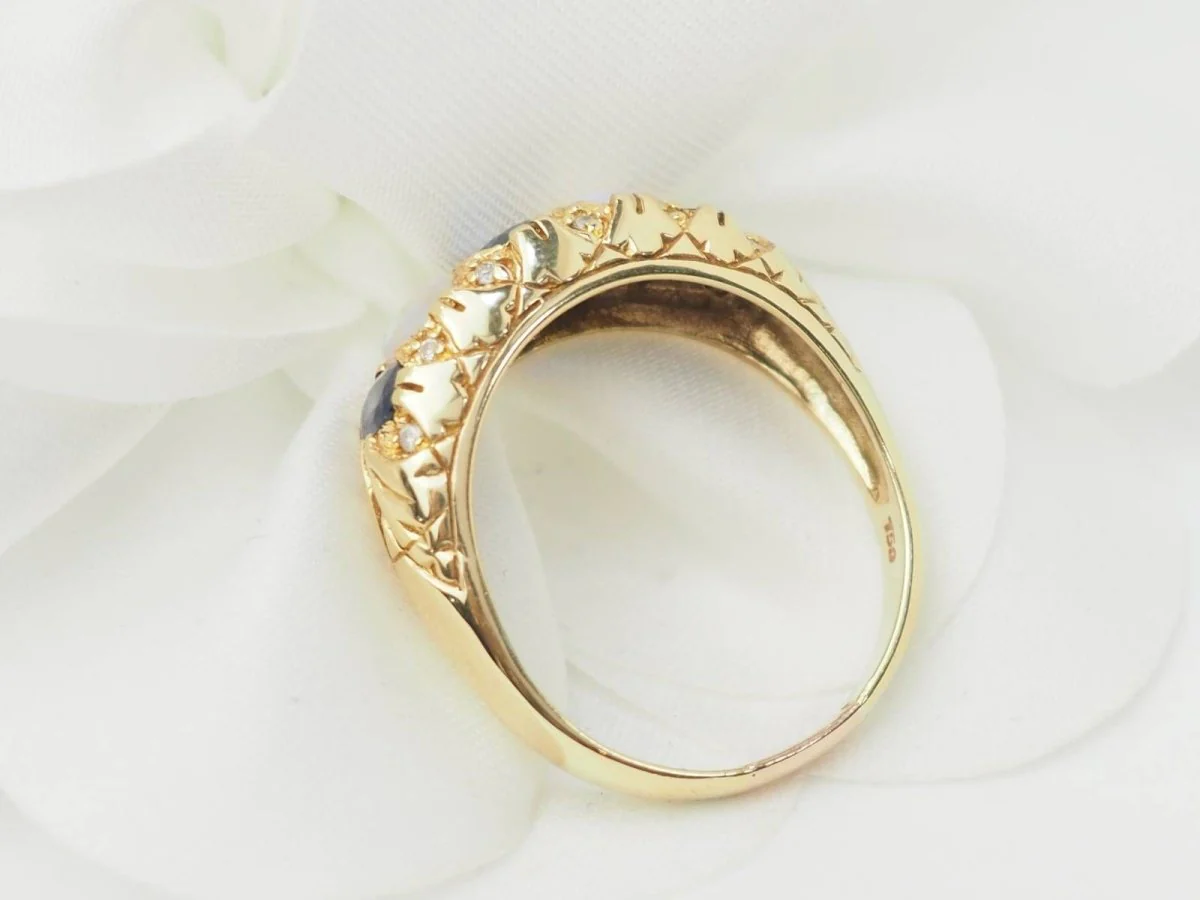 Bague jarretière en or jaune, saphirs et pierres de lune - Image 6