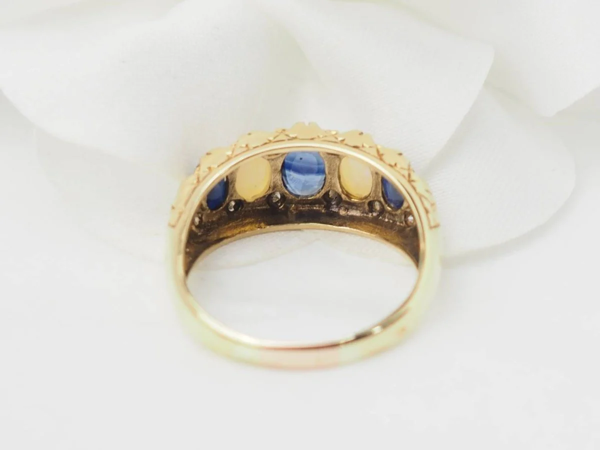 Bague jarretière en or jaune, saphirs et pierres de lune - Image 8