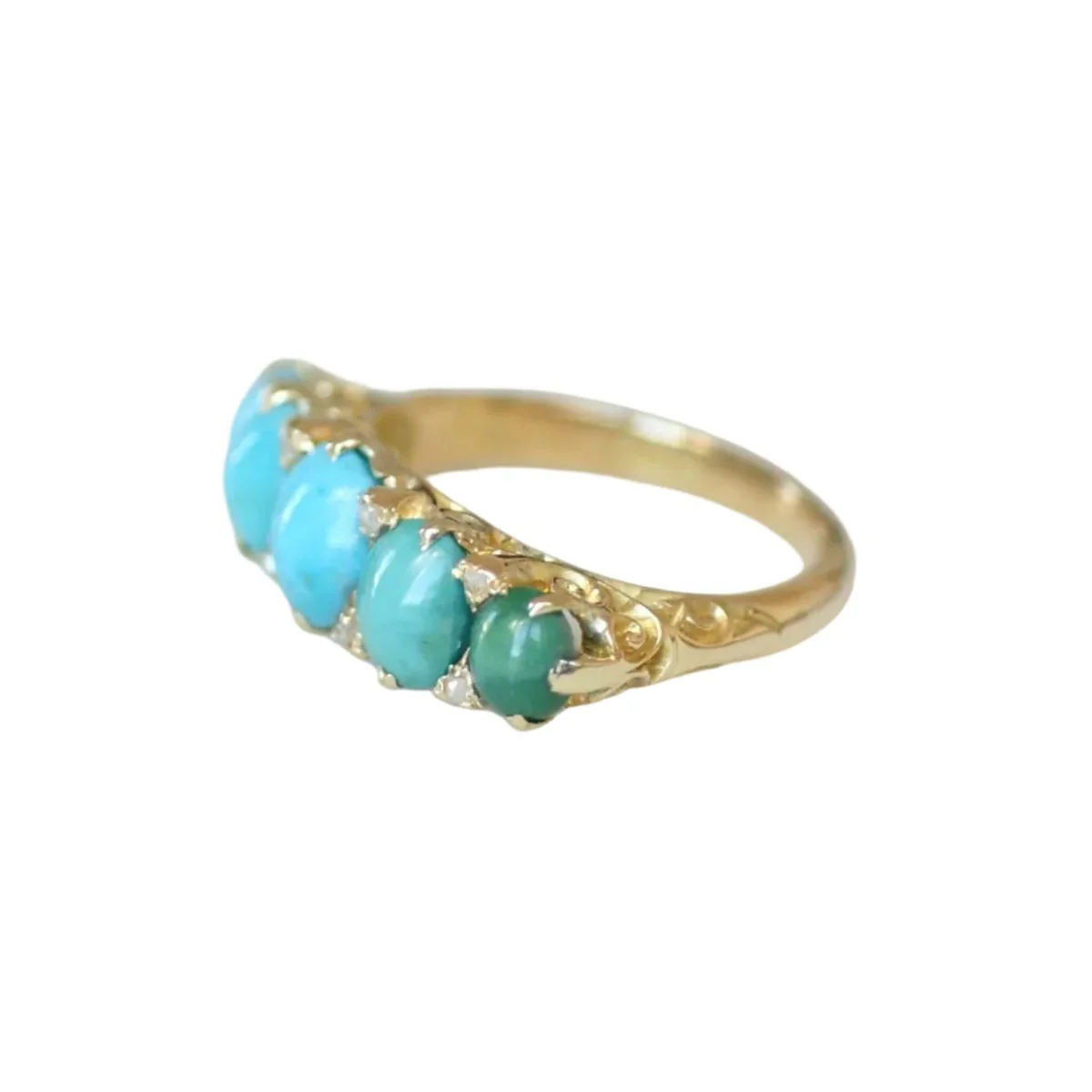 Bague Jarretière en or jaune, turquoises et diamants - Image 3