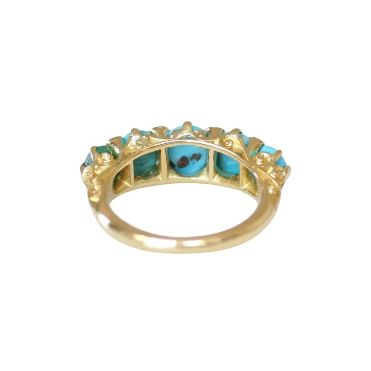 Bague Jarretière en or jaune, turquoises et diamants - Image 4