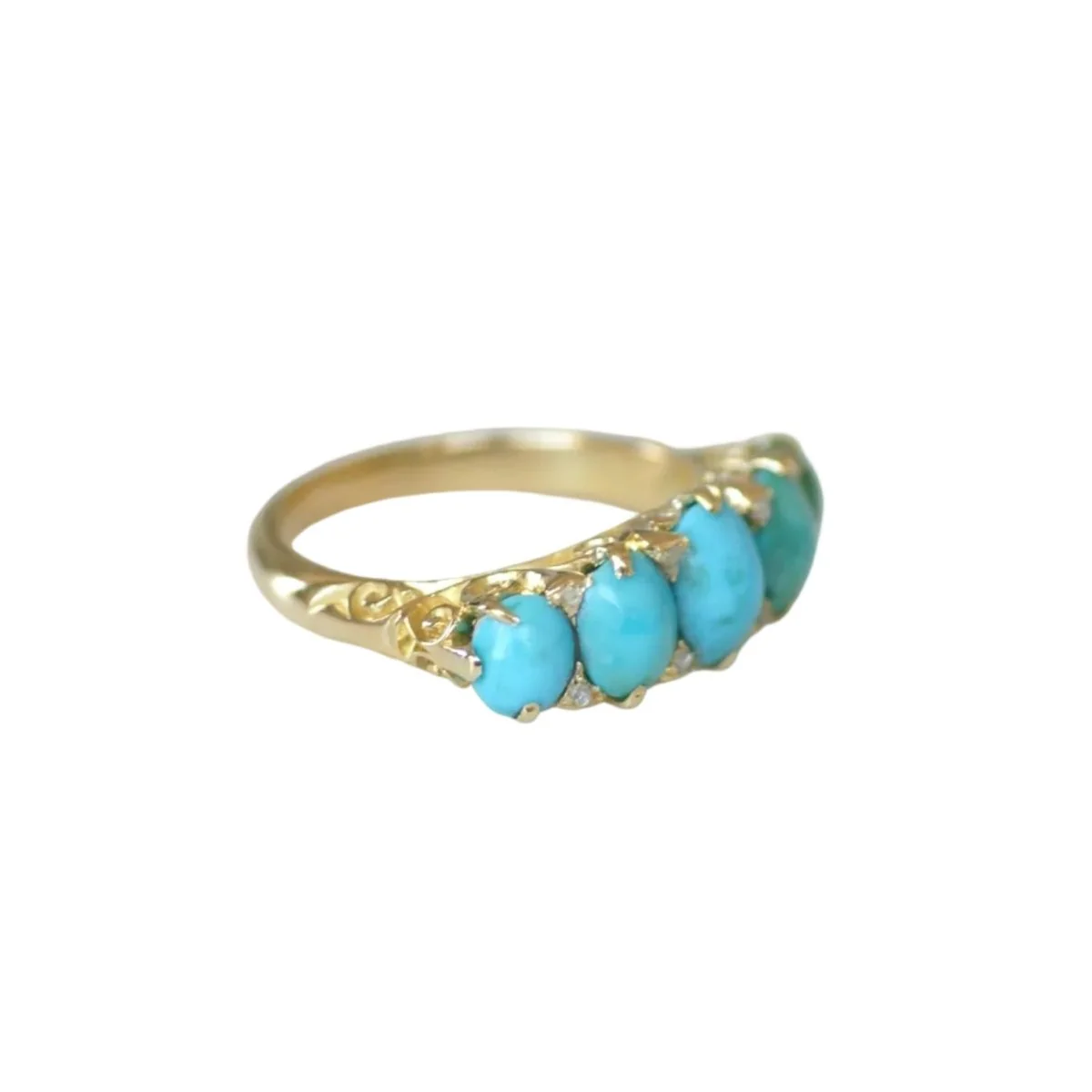 Bague Jarretière en or jaune, turquoises et diamants - Image 5