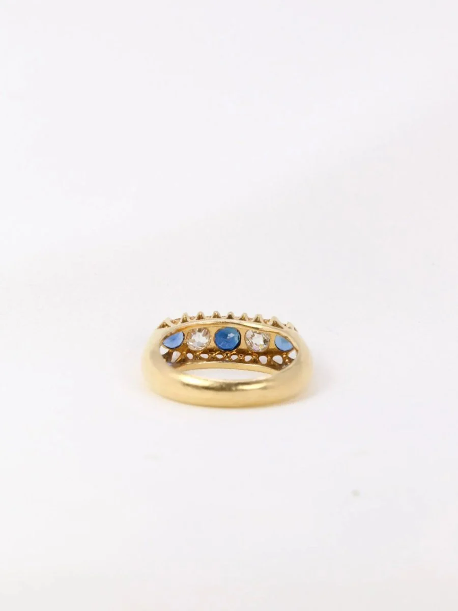 Bague jarretière or jaune saphirs diamants taille ancienne - Image 5