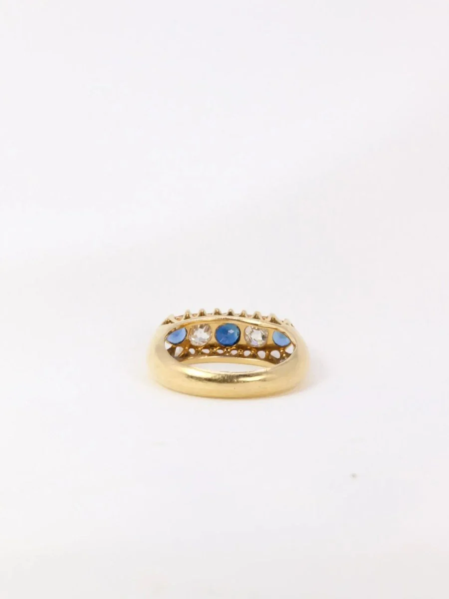 Bague jarretière or jaune saphirs diamants taille ancienne - Image 6