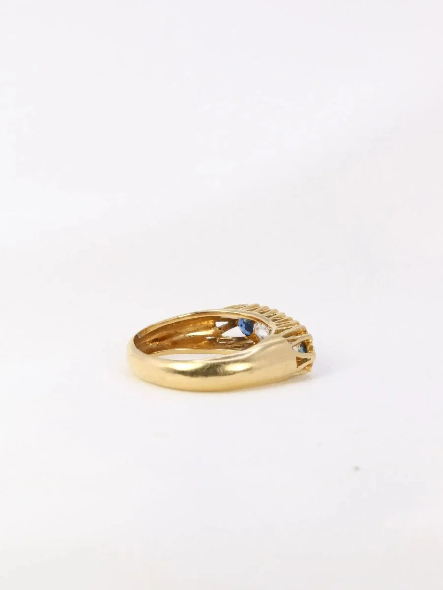 Bague jarretière or jaune saphirs diamants taille ancienne - Image 7