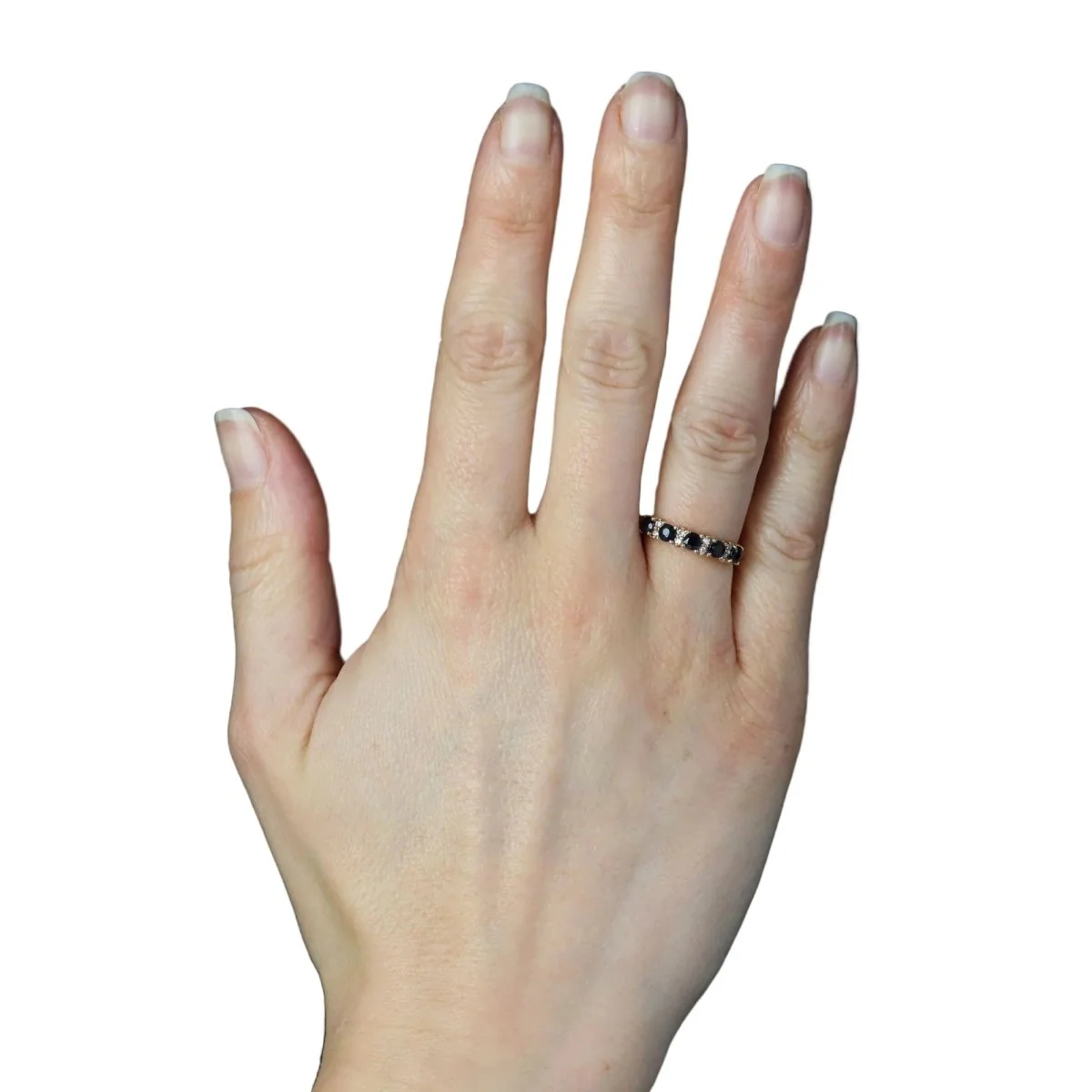 Bague Jarretière en or jaune, saphirs et diamants - Image 2