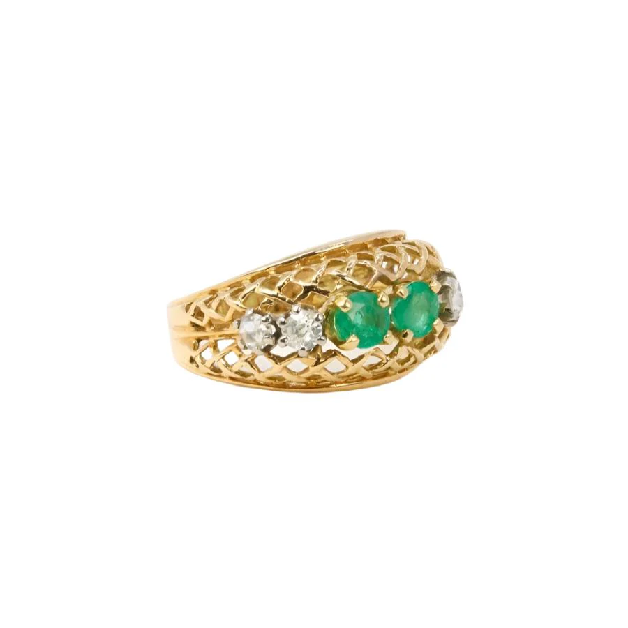 Bague Jarretière en or jaune, émeraudes et diamants - Image 3
