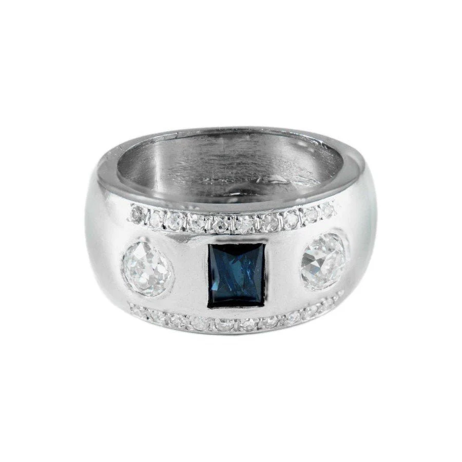 Bague Jonc en platine, saphir et diamants
