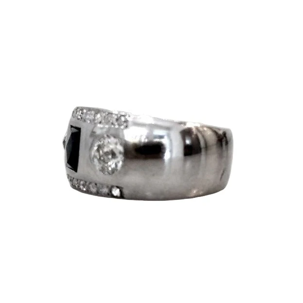 Bague Jonc en platine, saphir et diamants - Image 3