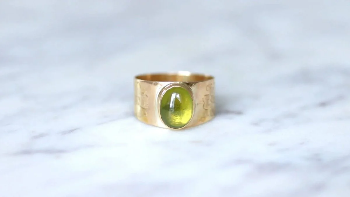 Bague bandeau or rose et cabochon péridot - Image 2