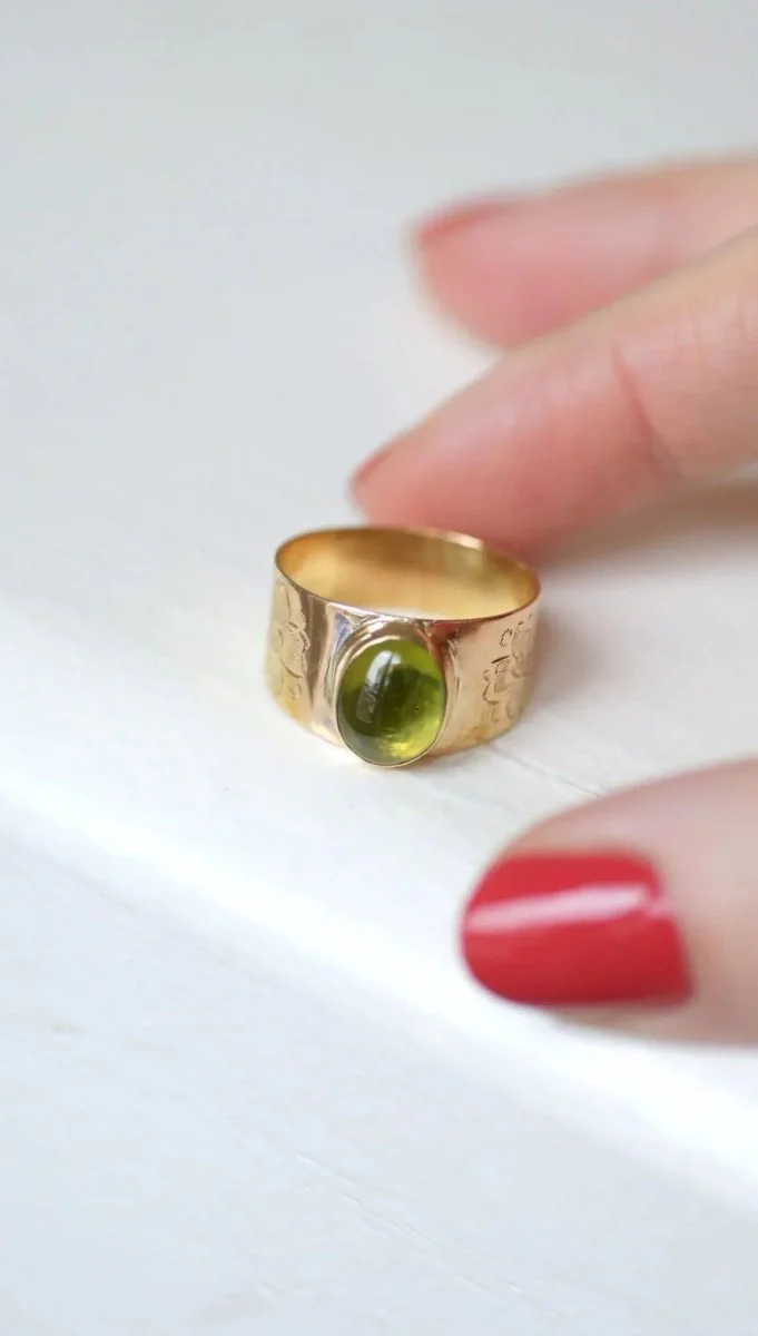 Bague bandeau or rose et cabochon péridot - Image 5