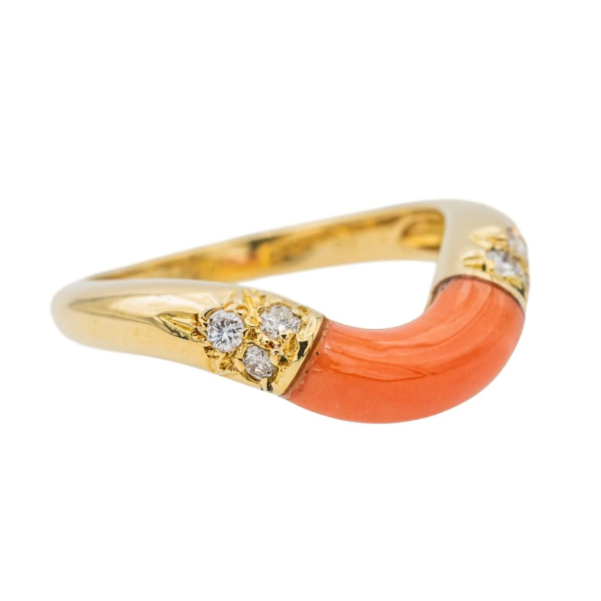 Bague Jonc CARTIER en or jaune, corail et diamants - Image 3