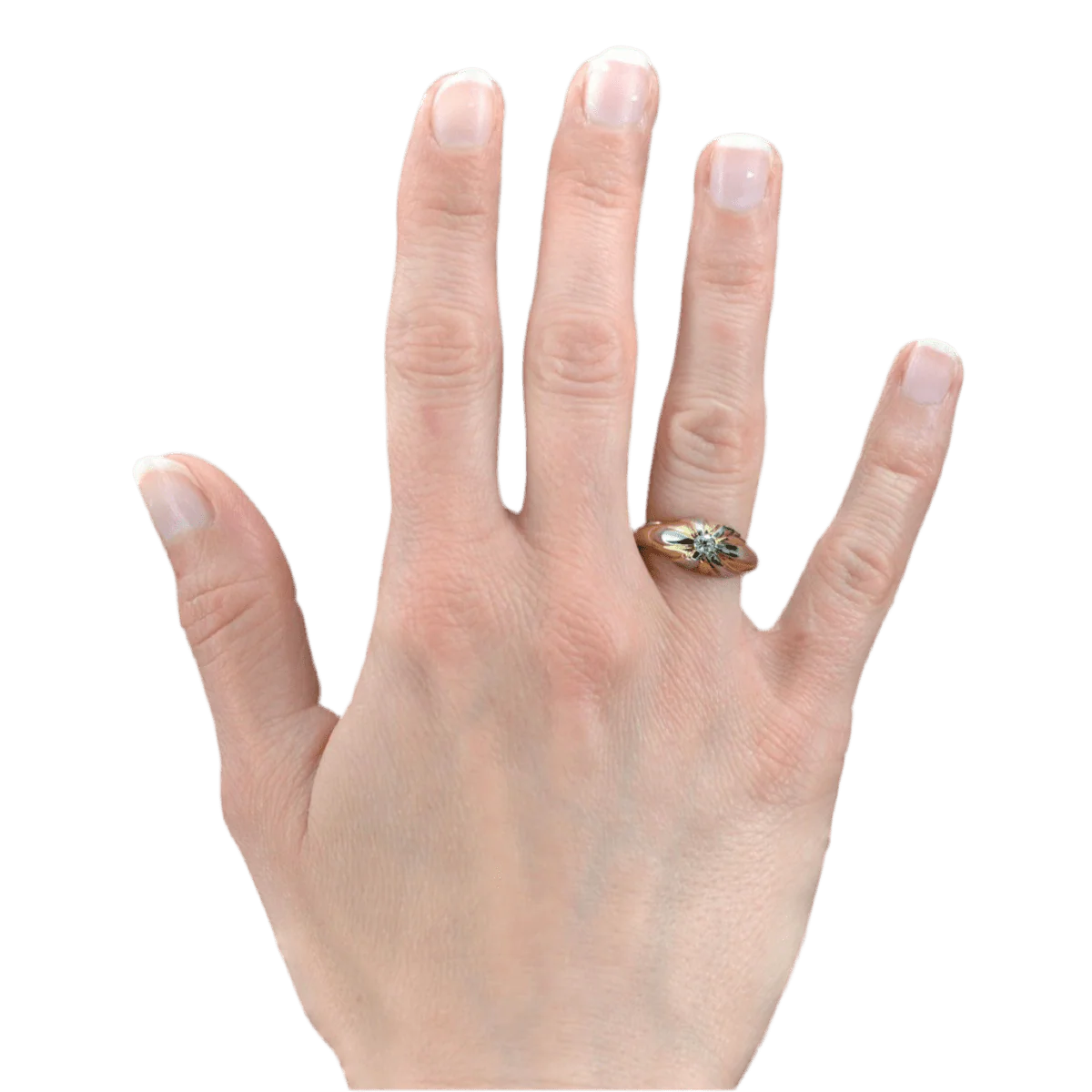 Bague Jonc en or jaune, platine et diamant - Image 2