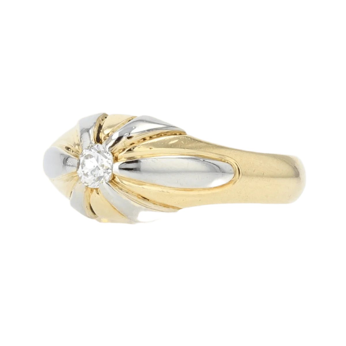 Bague Jonc en or jaune, platine et diamant - Image 3