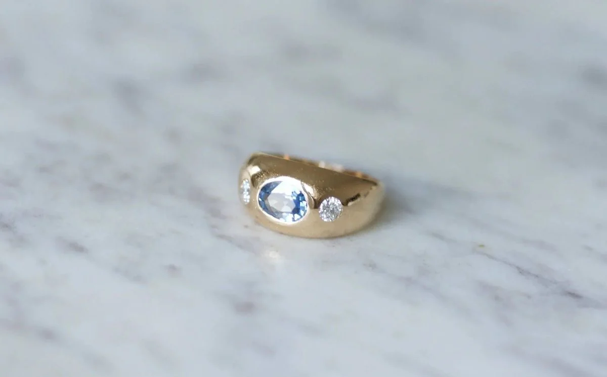 Bague jonc saphir de Ceylan et diamants - Image 6