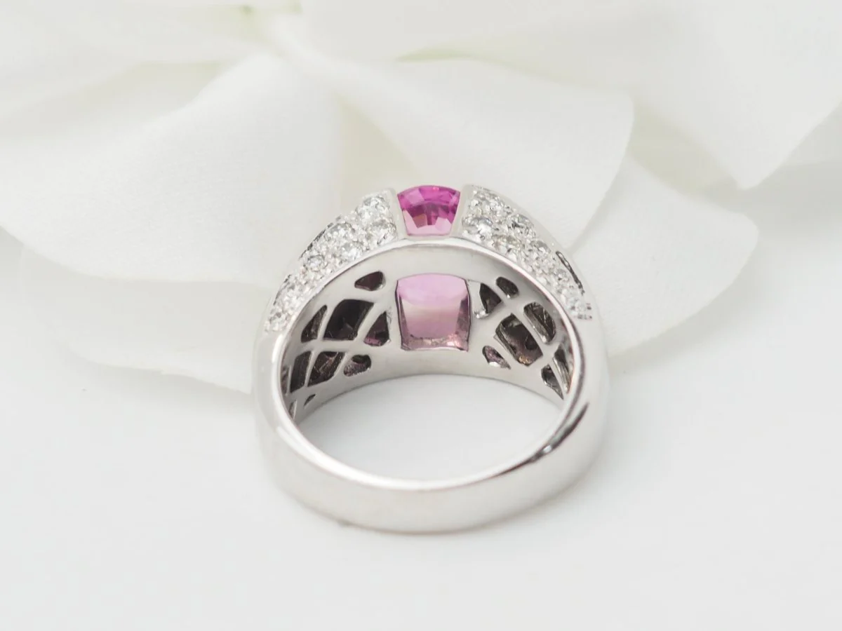 Bague jonc en or blanc, saphir rose et diamants - Image 7