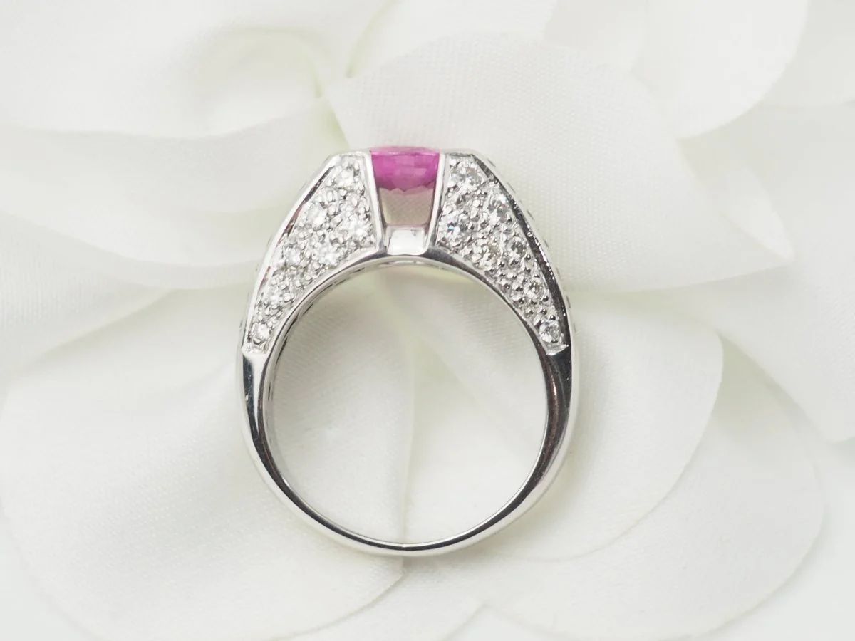 Bague jonc en or blanc, saphir rose et diamants - Image 8