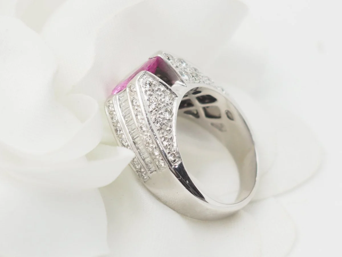 Bague jonc en or blanc, saphir rose et diamants - Image 9