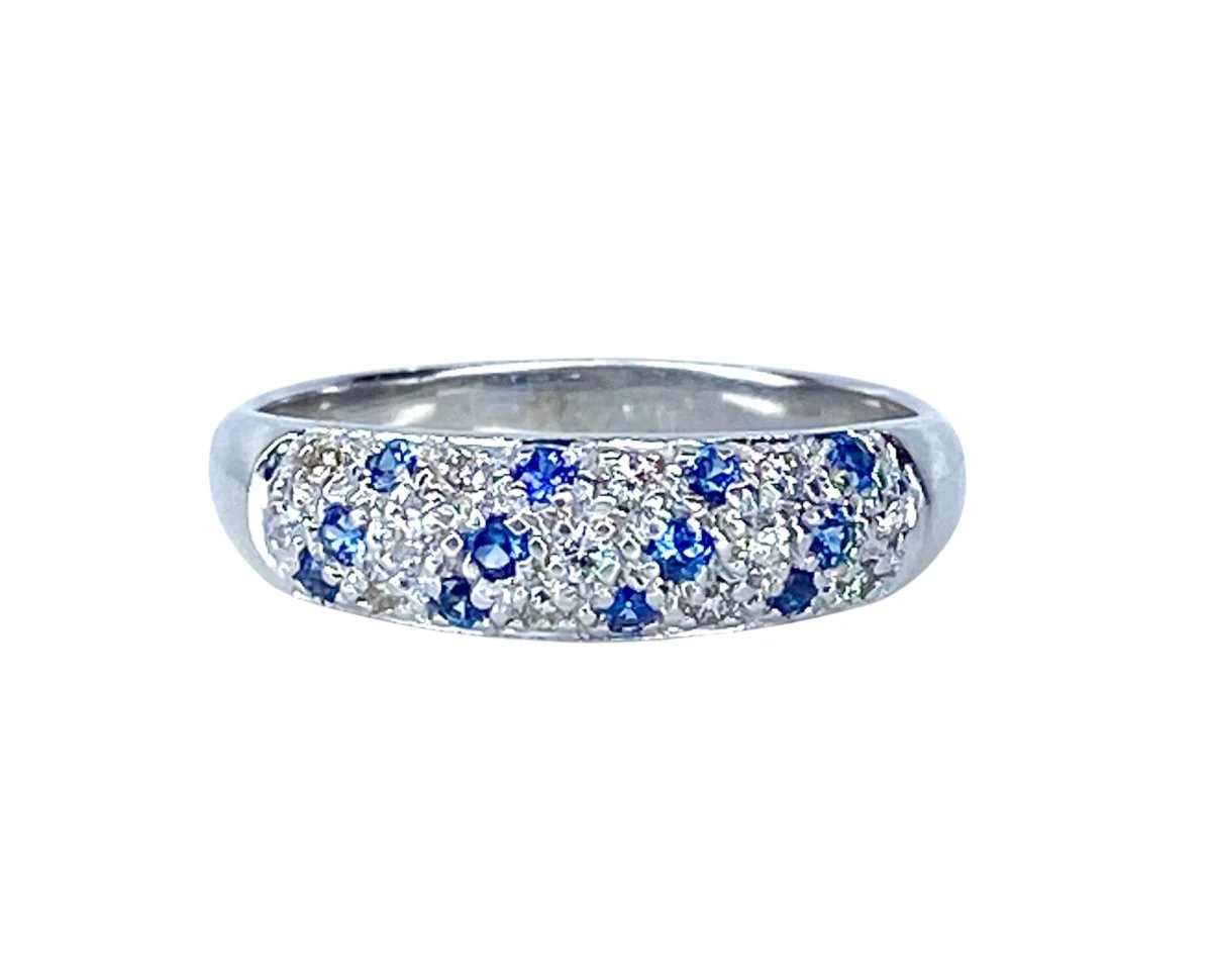 Bague Jonc en or blanc , saphirs et diamants - Image 9