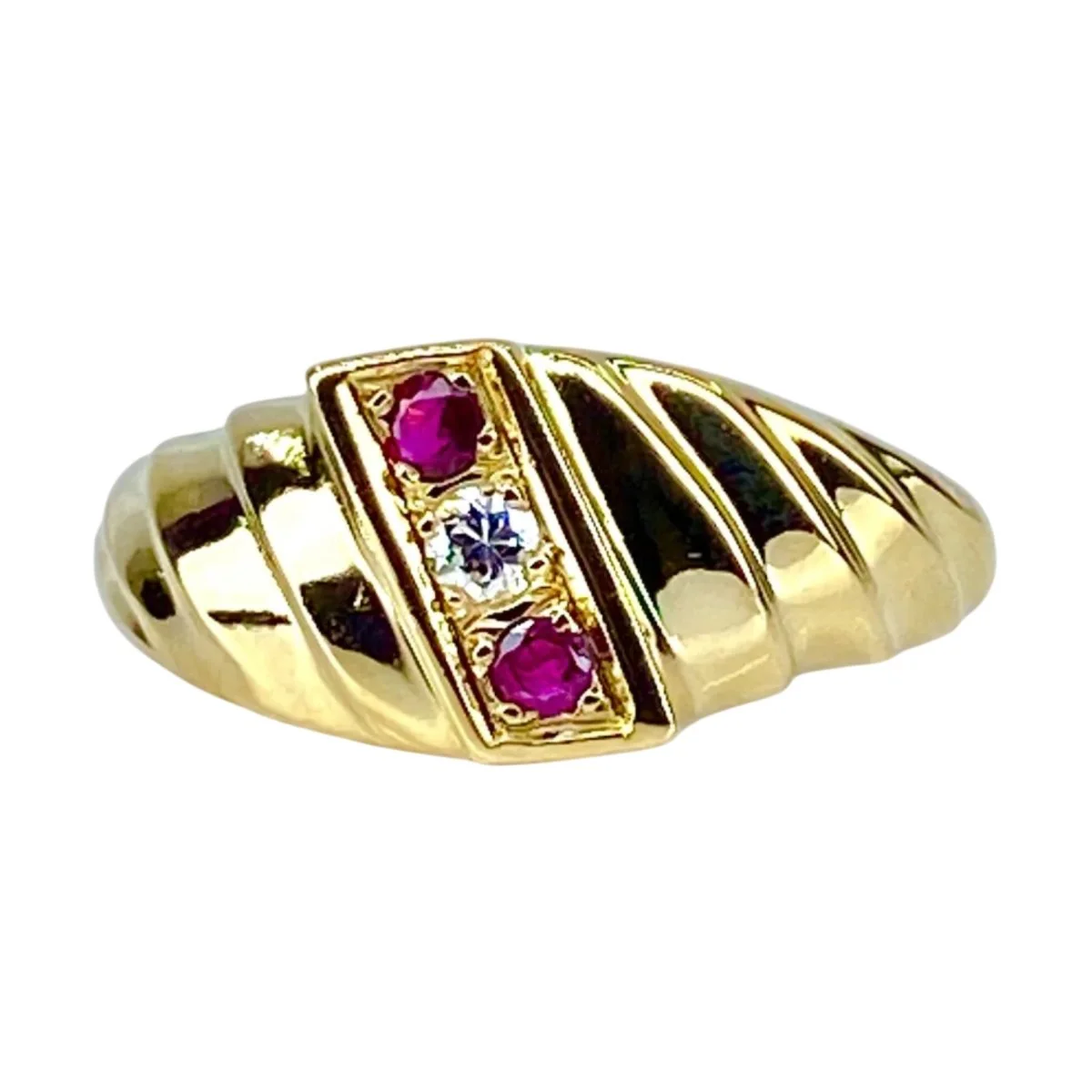 Bague Jonc en or jaune, diamants et rubis