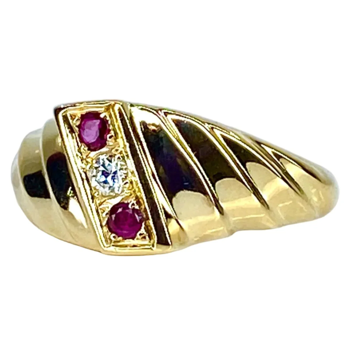 Bague Jonc en or jaune, diamants et rubis - Image 3