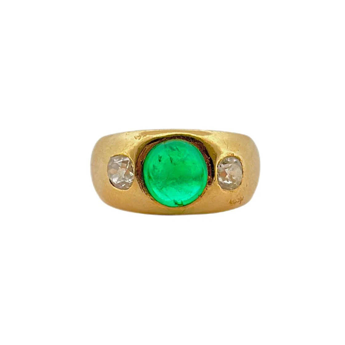 Bague Jonc en or jaune, émeraude et diamants