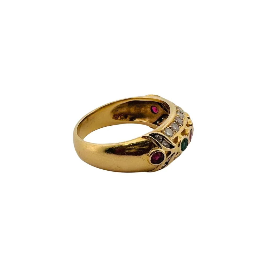 Bague Jonc en or jaune, émeraudes, rubis et pierres blanches - Image 3