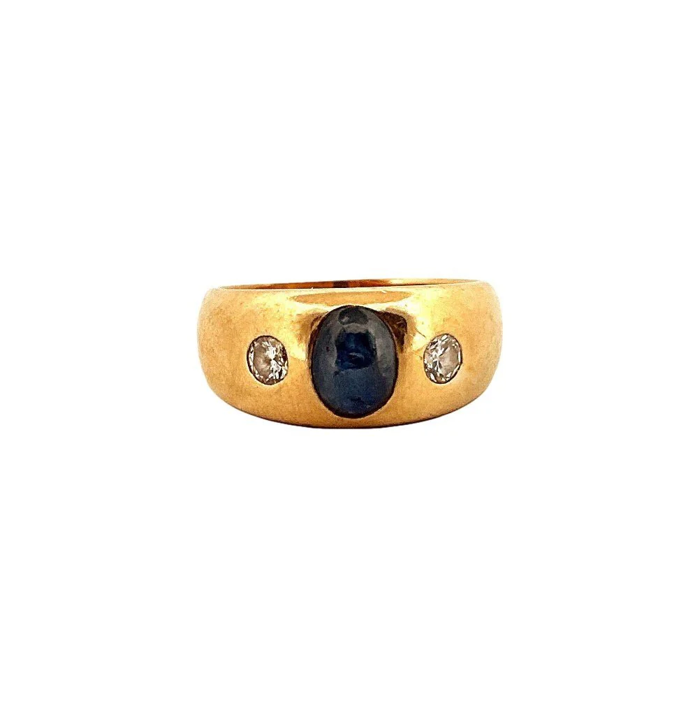 Bague Jonc en or jaune, saphir et diamants