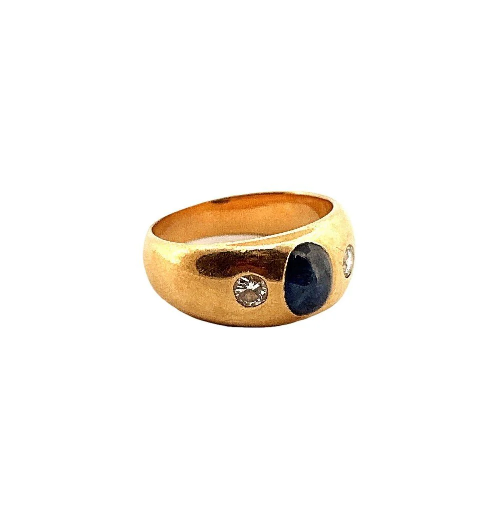 Bague Jonc en or jaune, saphir et diamants - Image 3