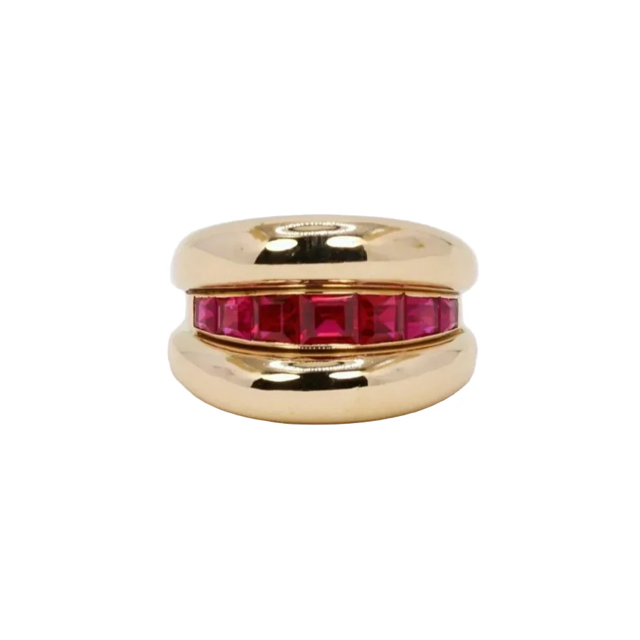 Bague jonc or jaune rubis calibrés