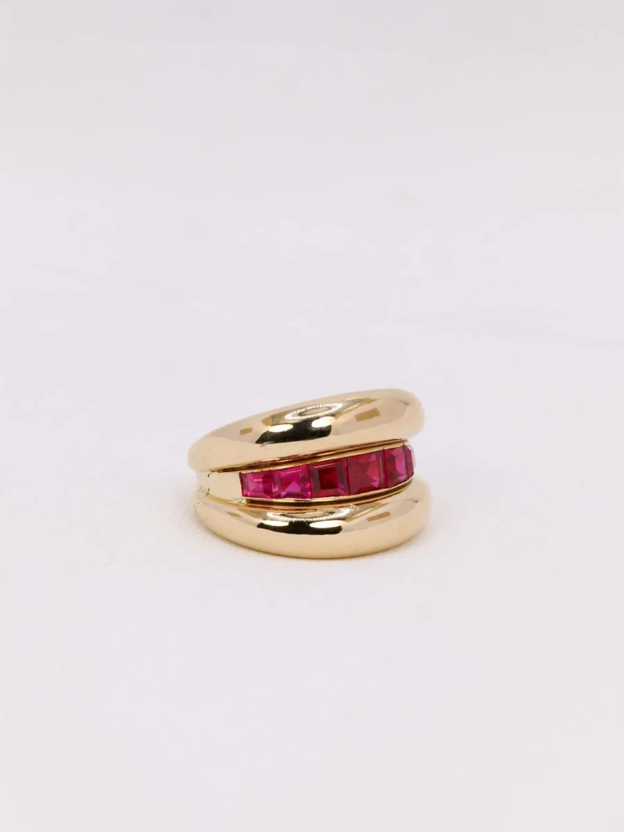Bague jonc or jaune rubis calibrés - Image 7