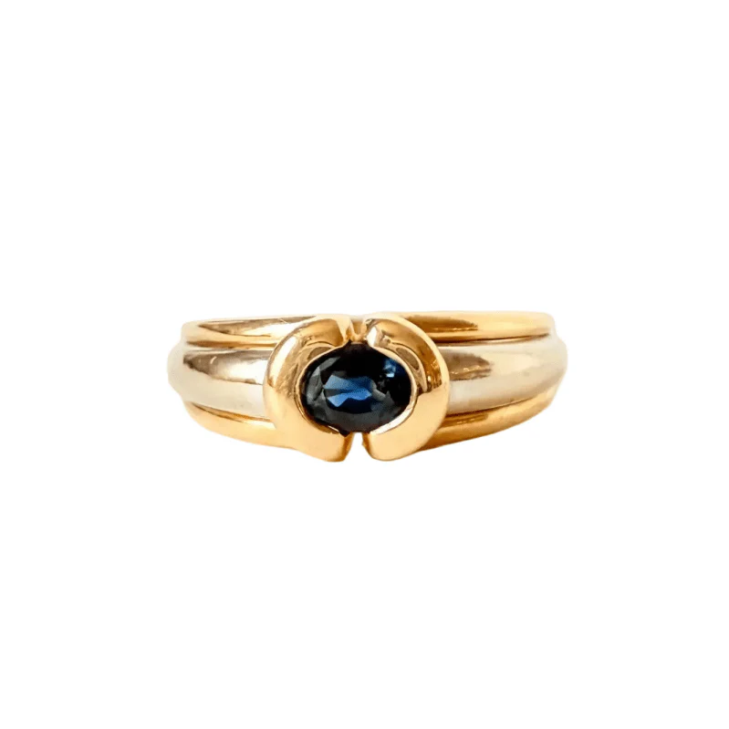 Bague Jonc en or jaune, or blanc et saphir