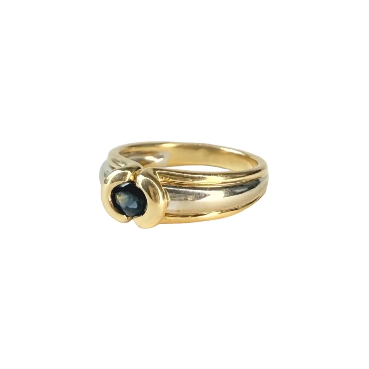Bague Jonc en or jaune, or blanc et saphir - Image 3
