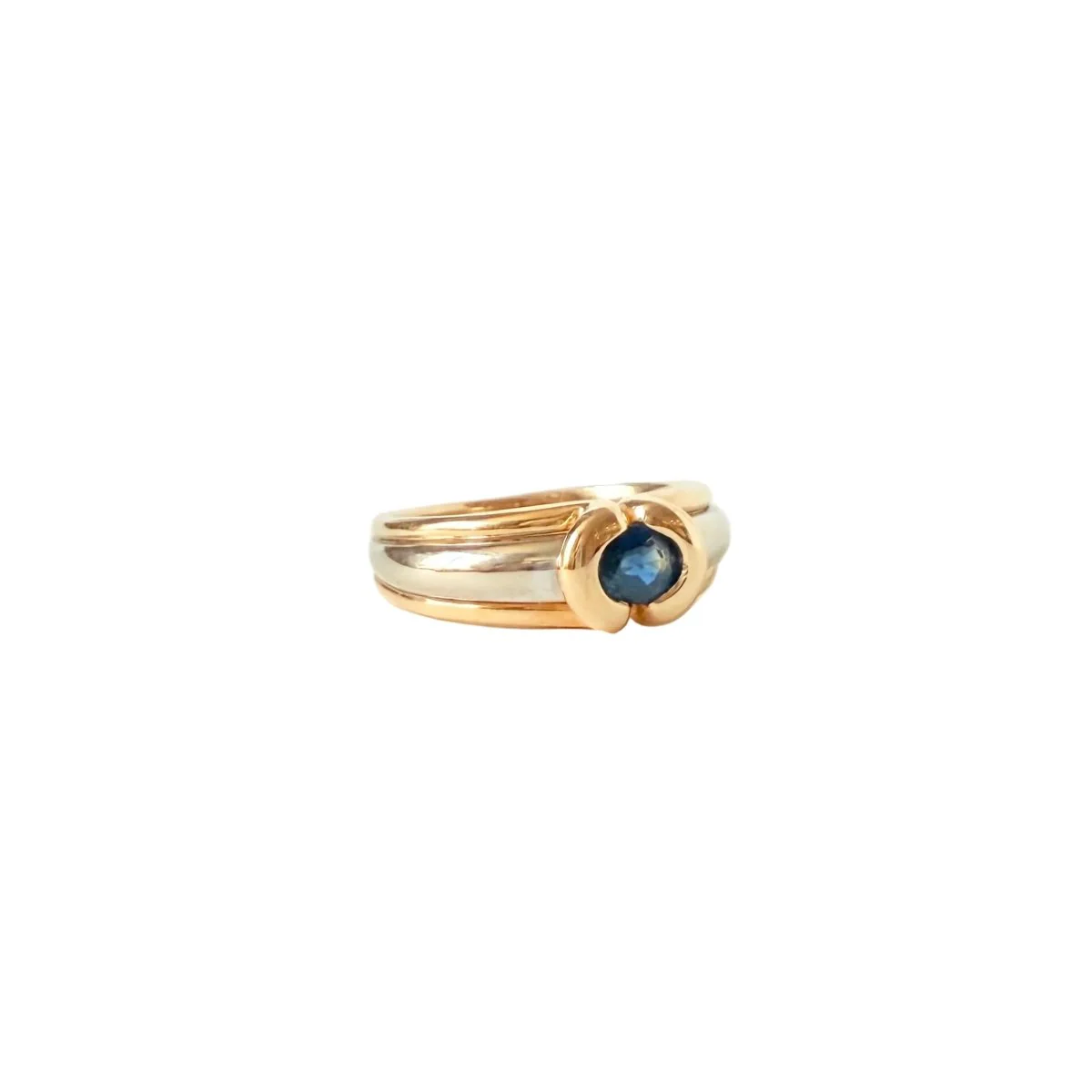Bague Jonc en or jaune, or blanc et saphir - Image 4